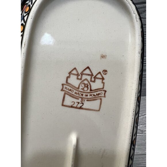 Hand-Painted Oval Dishes Made in Poland Set of 2 Ceramic Stoneware Fish Design - Picture 7 of 8